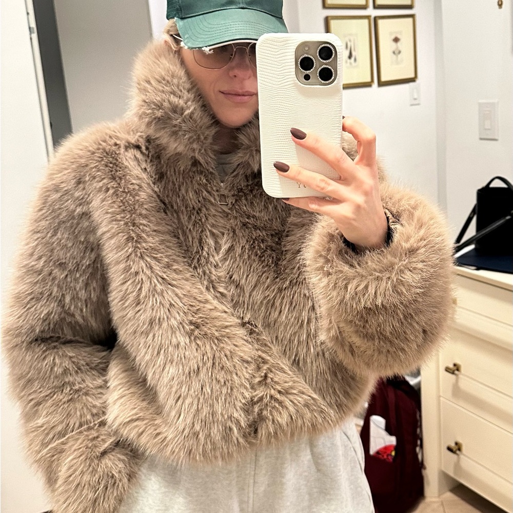 Frankie Shop Sabrina Faux Fur Jacket in Mocha